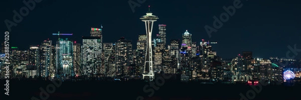 Fototapeta Miejska panorama Seattle Skyline wieżowiec budynków w nocy
