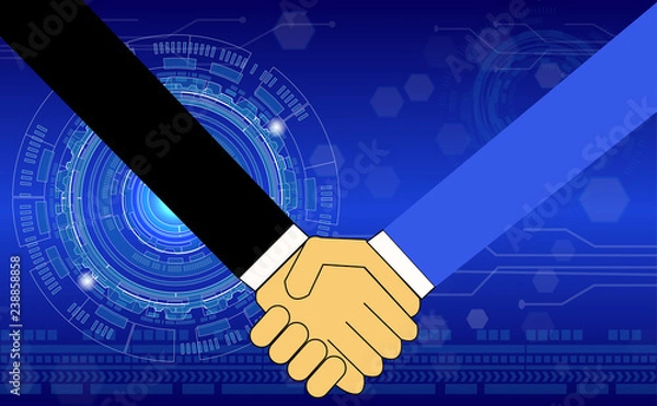 Fototapeta business handshake with abstract eye technology effect background