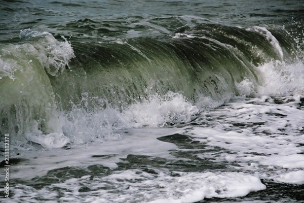 Fototapeta Wave foaming crashing on shore