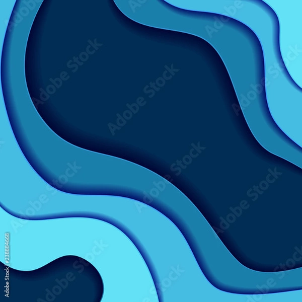 Fototapeta Colored paper waves, 3D background texture of layers of depth. Abstract background  in shades of blue. Origami shapes. Vector illustration.