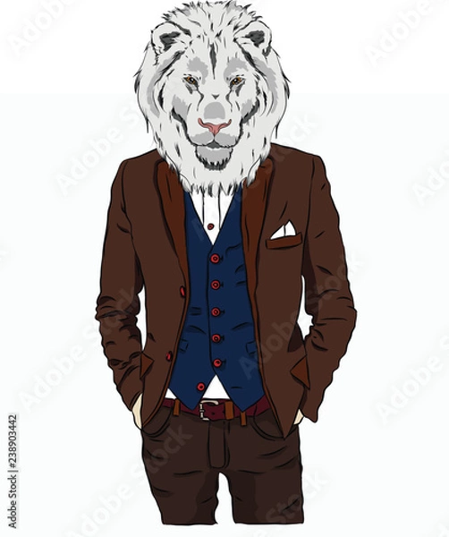 Obraz Illustration of lion  hipster dressed up in jacket, pants and sweater. Vector illustration
