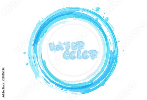 Fototapeta Water calligraphic splash banner card, logo, watercolor design circle ring, ink splatter abstract backround vector illustration