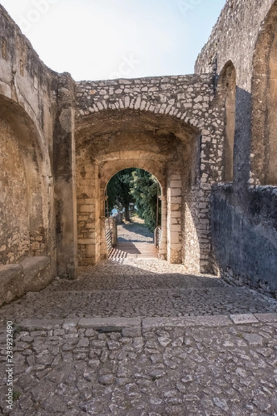 Fototapeta Side entrance of an ancient castle. Vertical image,