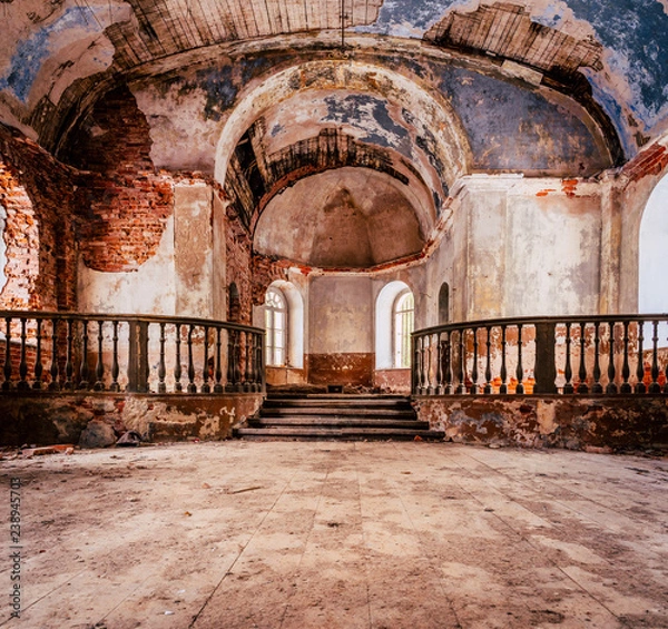Fototapeta Inside Interior of an old Abandoned Church in Latvia, Galgauska - light Shining Through the Windows