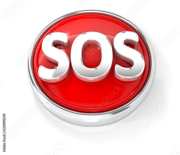 Obraz SOS icon on glossy red round button