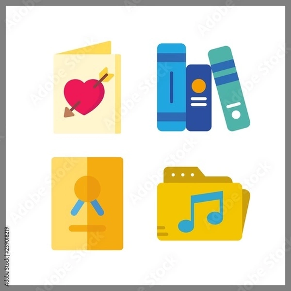 Fototapeta 4 document icon. Vector illustration document set. music folder and certificate icons for document works