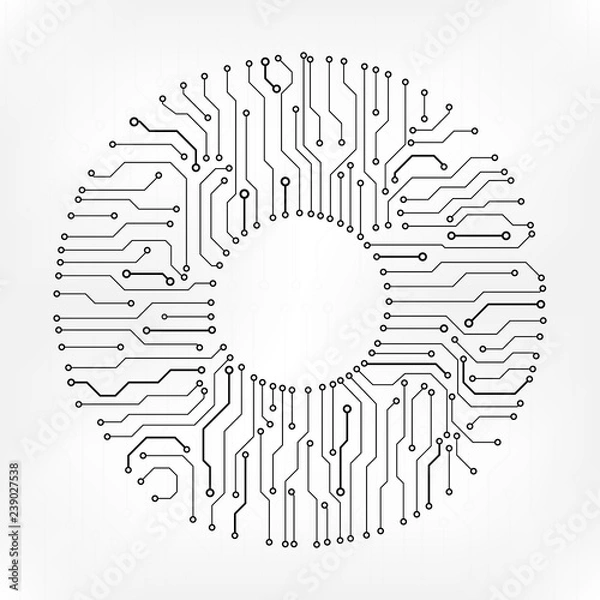 Fototapeta Circuit Board Technology Information Pattern Concept Vector Background. Grayscale Color Abstract PCB Trace Data Infographic Design Illustration.