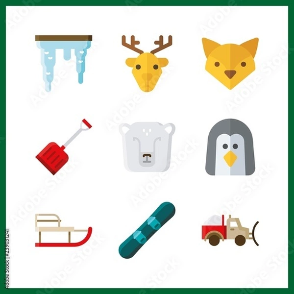 Fototapeta 9 snow icon. Vector illustration snow set. shovel and icicle icons for snow works