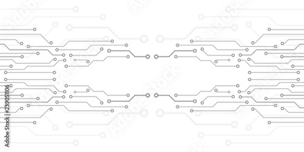 Fototapeta Circuit Board Technology Information Pattern Concept Vector Background. Grayscale Color Abstract PCB Trace Data Infographic Design Illustration.