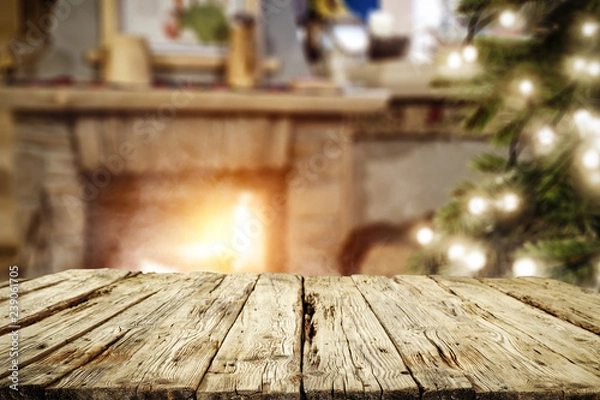 Fototapeta Table background and fireplace 