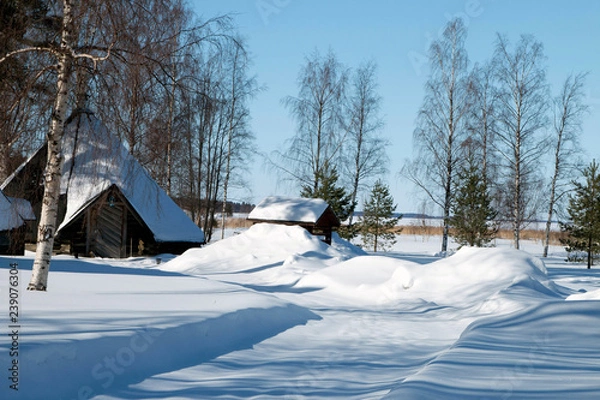 Fototapeta small house in winter forest