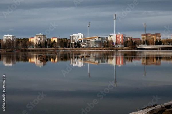 Fototapeta view of port of city