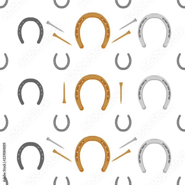 Fototapeta Horseshoes and nails - a seamless vector background equestrian theme