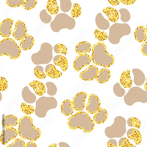 Obraz Vector semless golden sparkle pattern with dogs theme elements