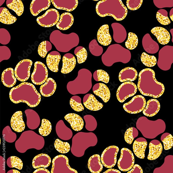 Obraz Vector semless golden sparkle pattern with dogs theme elements