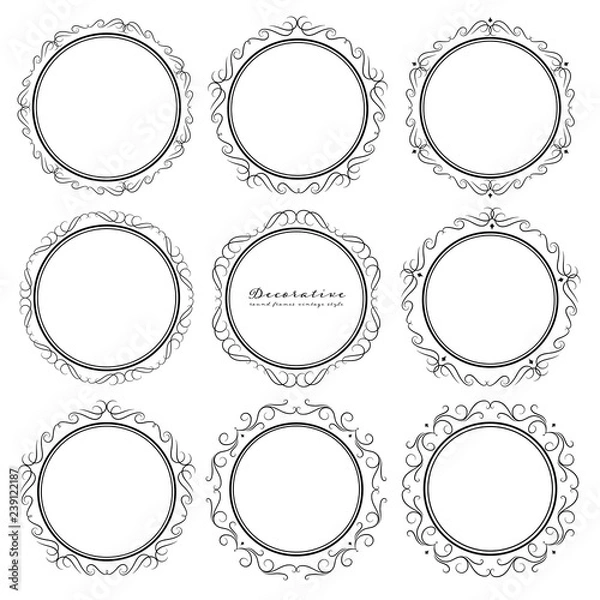 Obraz Set of decorative round frames vintage style. Vector illustration.