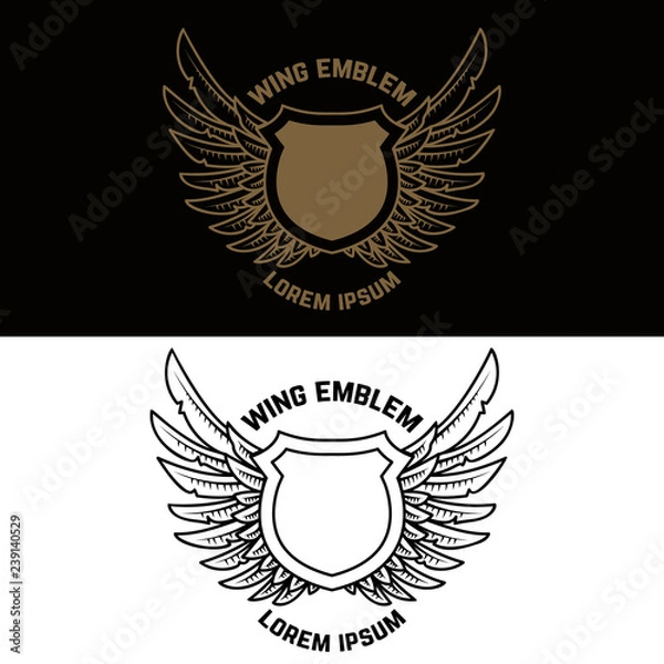 Fototapeta Emblem template with winged shield. Design element for label, sign, logo, banner.