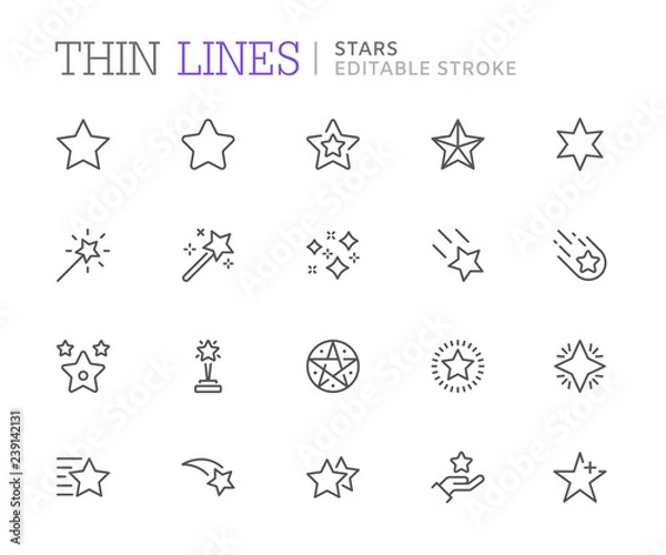 Fototapeta Collection of stars related line icons. Editable stroke