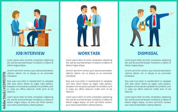 Fototapeta Job Interview, Work Task, Dismissal Vector Poster