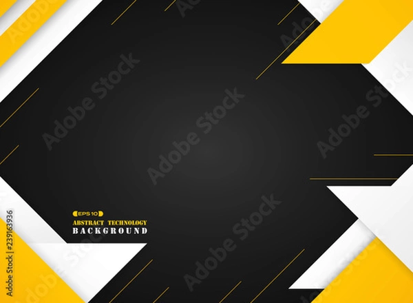 Fototapeta Abstract of futuristic yellow and white geometric modern pattern on gradient black background.