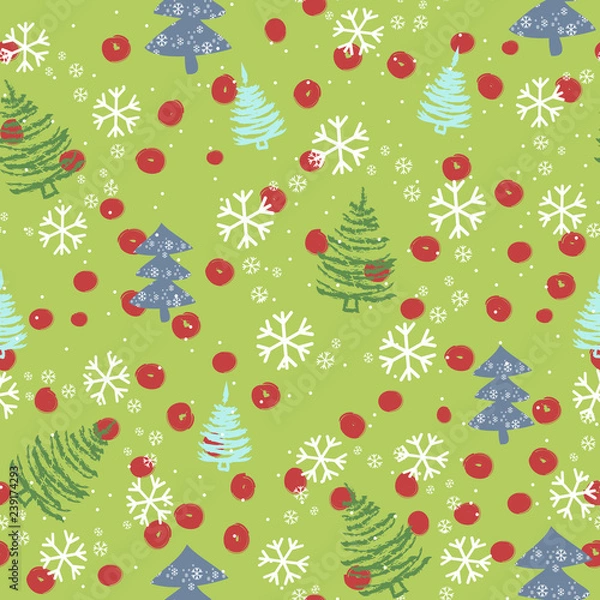 Obraz Seamless pattern with Christmas trees and snowflakes