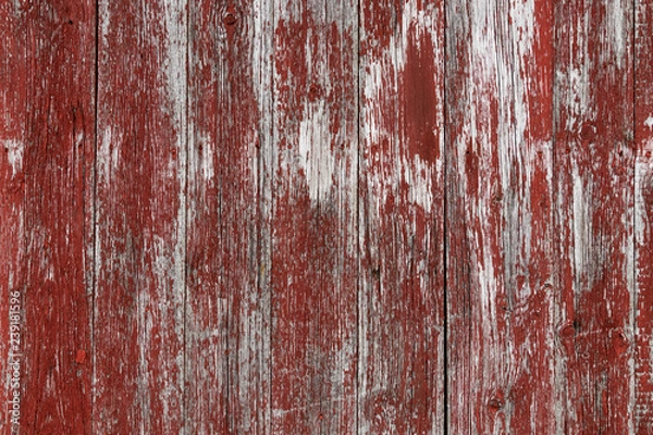 Obraz Wooden wall with worn red paint