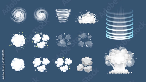 Fototapeta Vector effect. Effect for game. Explode effect animation. Cartoon explosion frames. Puff, boom, burst, explosion, explode animation frames. Boom explode animation, illustration of shot hit animation