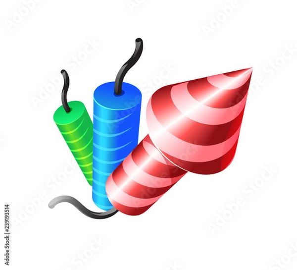 Fototapeta vector illustration of fireworks and fireworks three-dimensional image of the rocket
