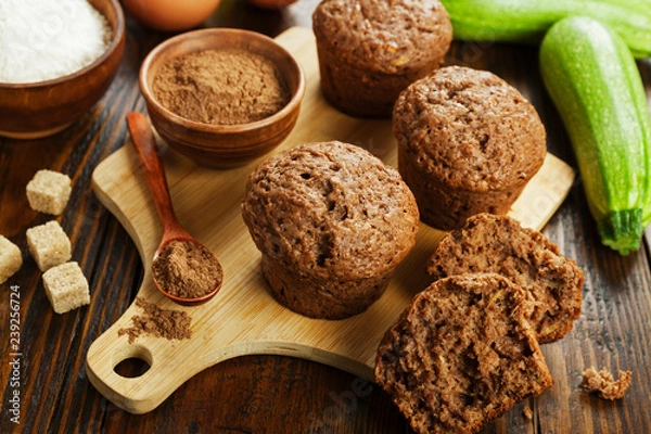 Obraz Zucchini muffins with cocoa powder
