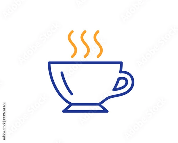 Fototapeta Coffee cup line icon. Hot drink sign. Cappuccino symbol. Colorful outline concept. Blue and orange thin line color icon. Coffee Vector