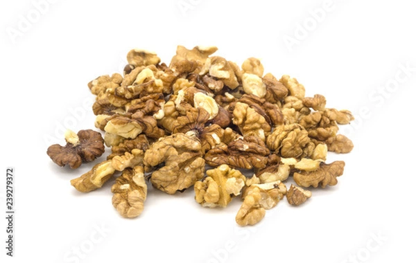 Fototapeta Peeled walnut on white background