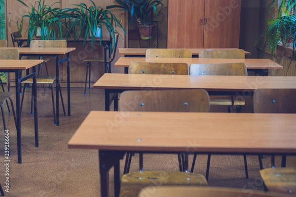 Fototapeta Old empty class lesson at school in Poland