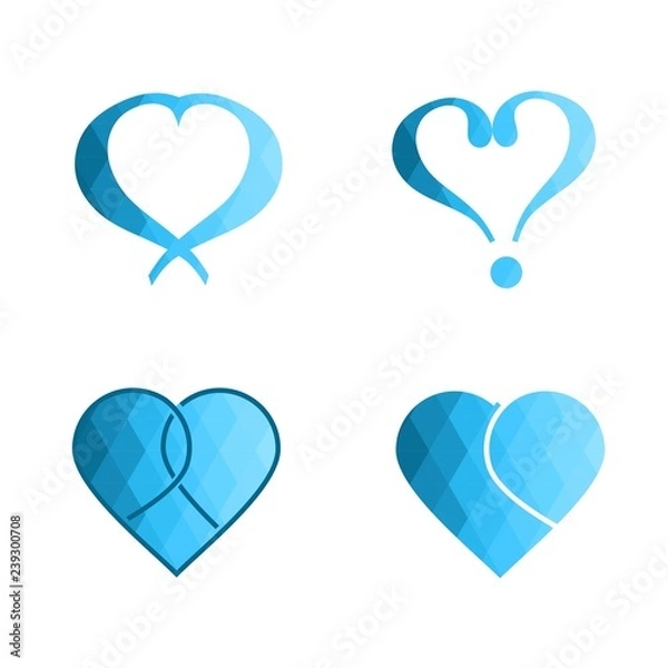 Fototapeta Geomatric hearts love vector icon. Heart icon set vector. Blue low poly style. - Vector