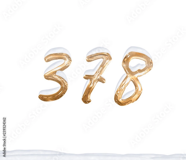 Fototapeta Gold Number 378 with Snow on white background