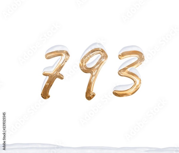 Fototapeta Gold Number 793 with Snow on white background