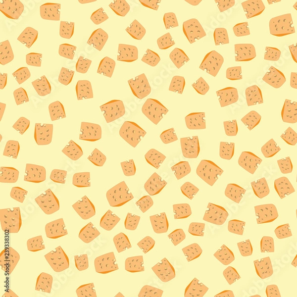 Fototapeta Seamless pattern with pieces of cheese on yellow background