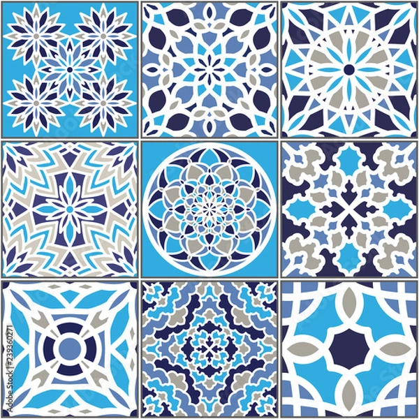 Fototapeta Vector seamless pattern, based on traditional wall and floor tiles Mediterranean style.