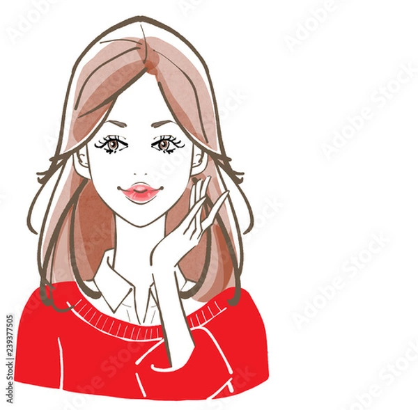 Fototapeta ロングヘアー　赤セーター