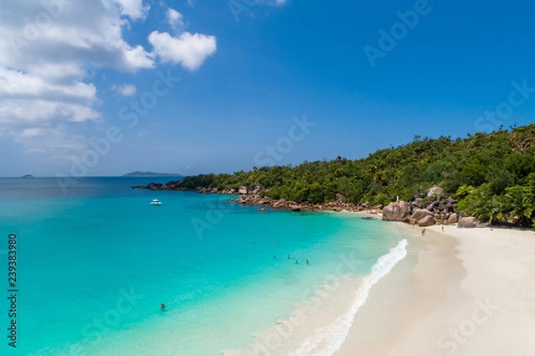 Fototapeta Aerial view of beautiful island at Seychelles in the Indian Ocean.Top view from drone