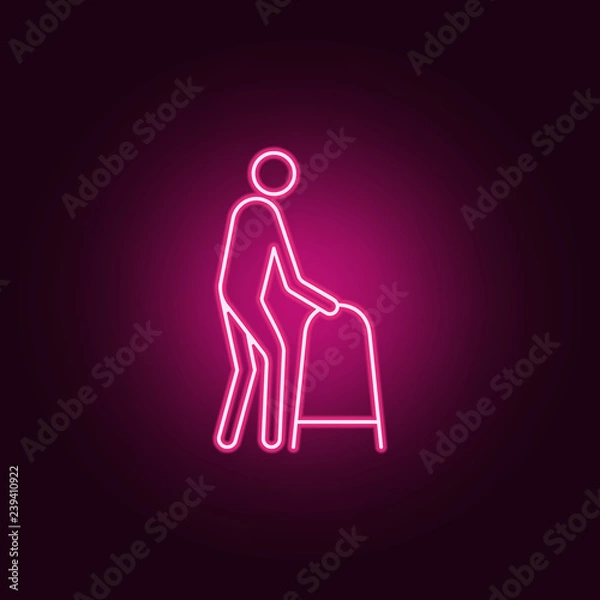 Obraz patient with a walker icon. Elements of Disabled in neon style icons. Simple icon for websites, web design, mobile app, info graphics