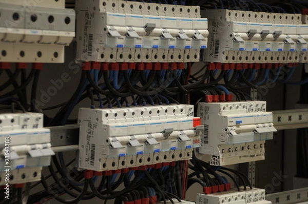 Fototapeta sicherungskasten fuse electricity switch electrician electric energy protection circuit electrical power stream panel safety industrial control electronic voltage wiring off automatic connect stress 