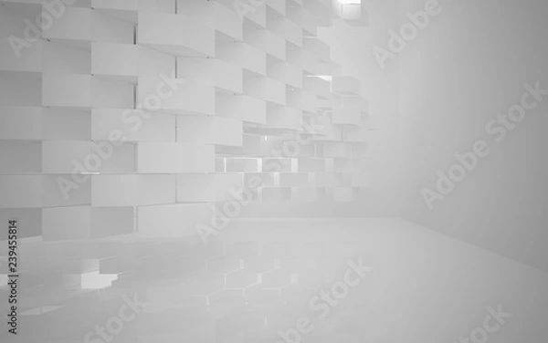 Fototapeta Abstract white interior of the future, with neon lighting. 3D illustration and rendering