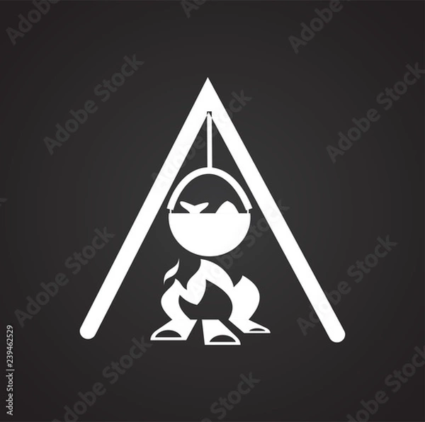 Fototapeta Bonfire with cauldron icon on black background for graphic and web design, Modern simple vector sign. Internet concept. Trendy symbol for website design web button or mobile app