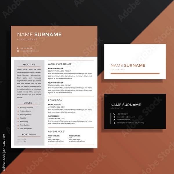 Fototapeta Profesional clean resume cv template design