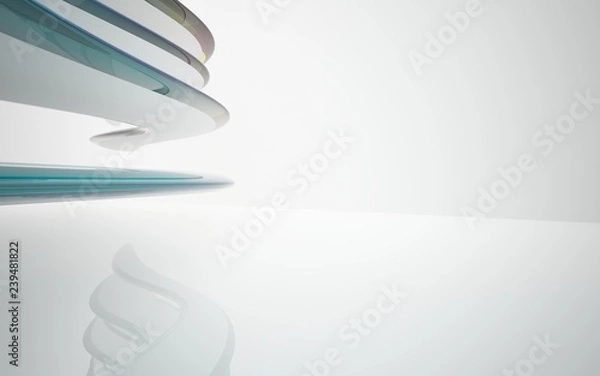 Obraz White smooth abstract architectural background whith colored gradient lines . 3D illustration and rendering