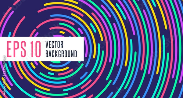 Fototapeta Abstract minimal vector background design with text template. Modern neon colorful circle lines and design template elements for your art, flyers, posters, covers, banners. Vector EPS 10