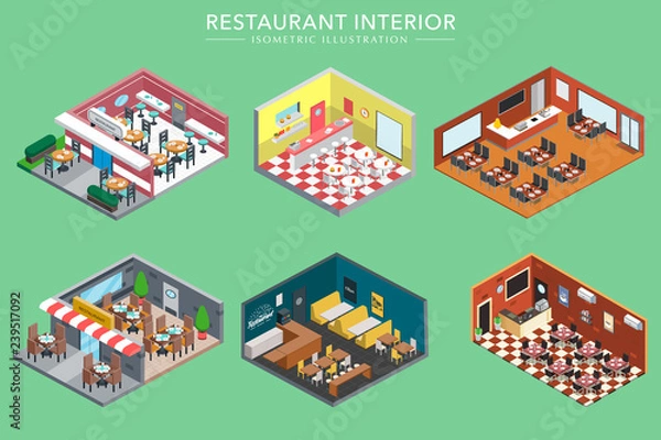 Obraz Isometric 3d Restaurant Interiors Vector Illustration