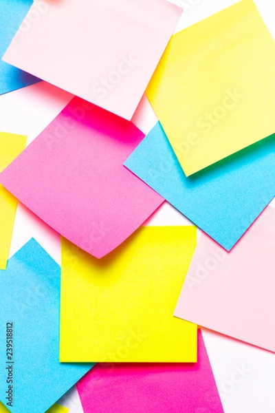 Fototapeta Many colorful sticky notes on white background