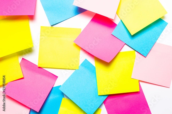 Fototapeta Many colorful sticky notes on white background