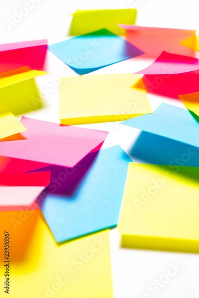 Fototapeta Many colorful sticky notes on white background